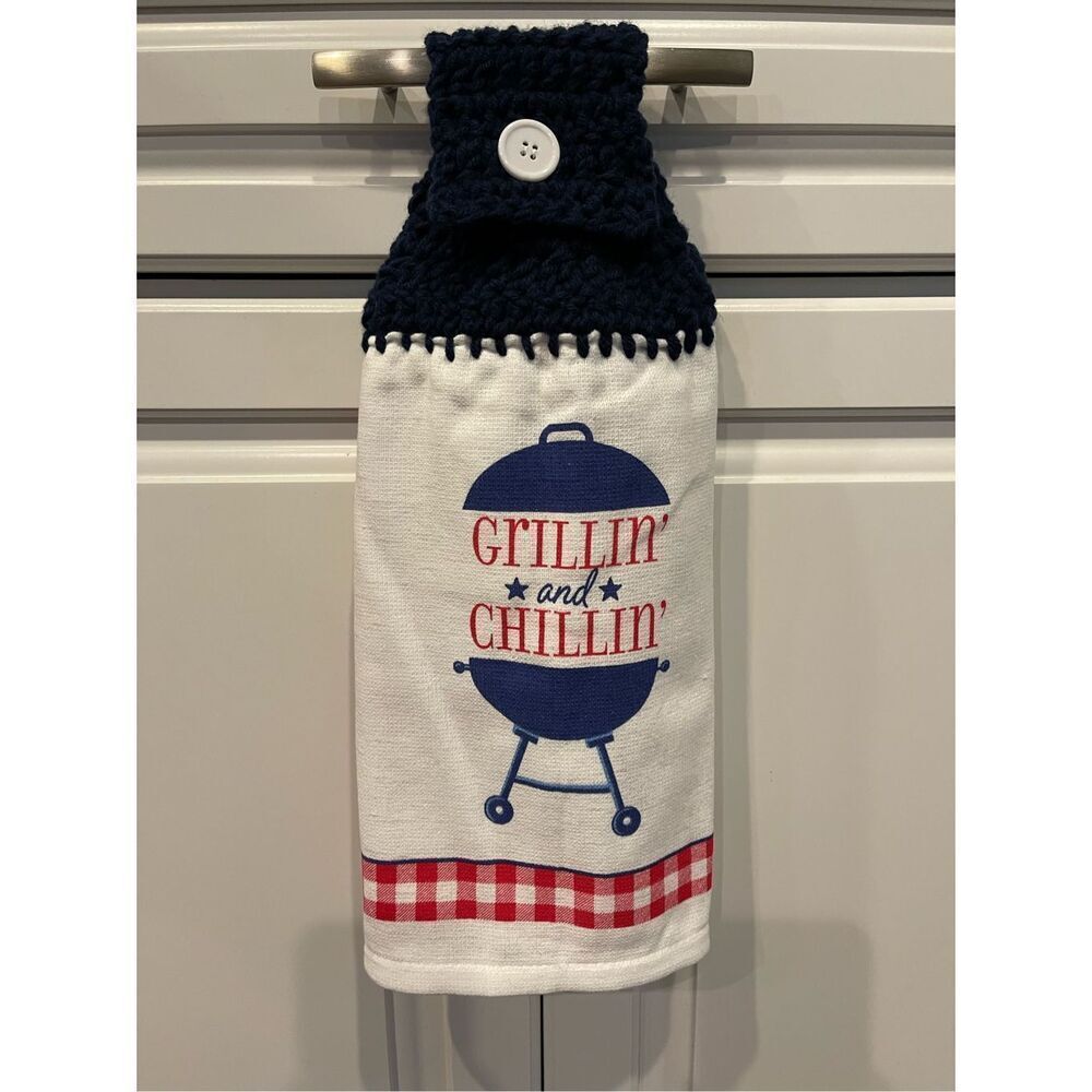 Crochet Top Kitchen Towel- Grillin And Chillin